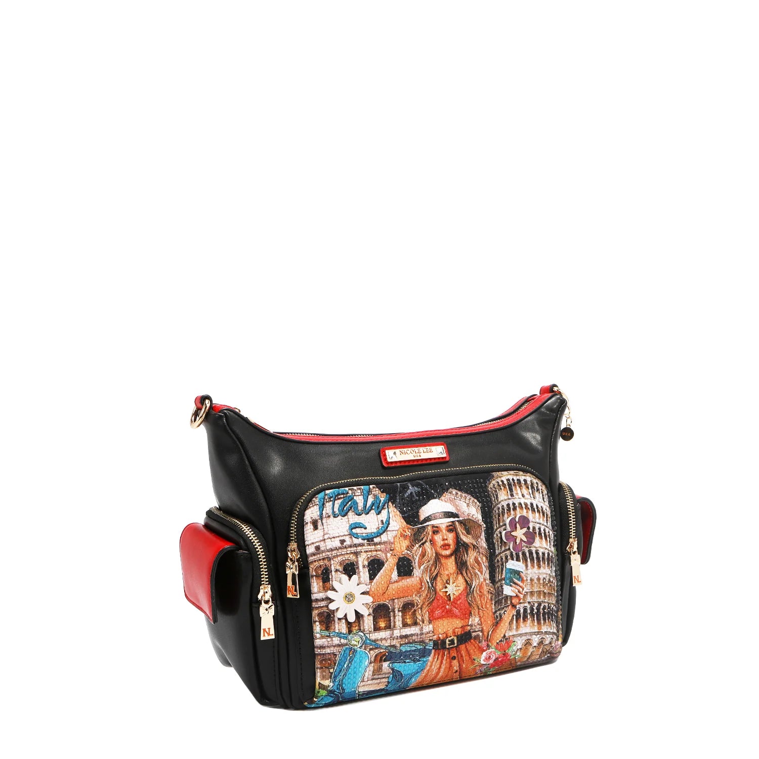Nicole Lee Martha Travels Italy Multy Pocket Shoulder Bag a spalla