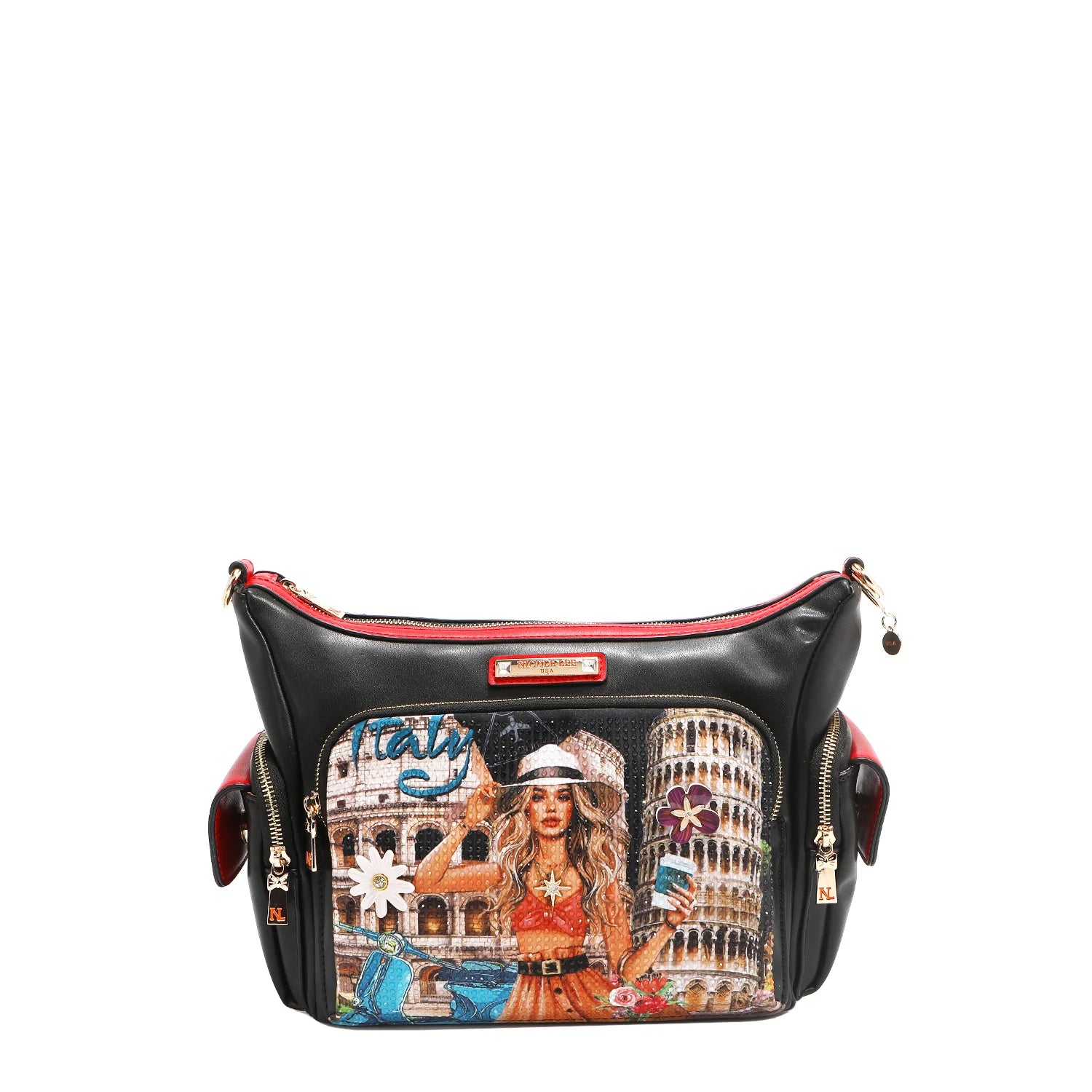 Nicole Lee Martha Travels Italy Multy Pocket Shoulder Bag a spalla