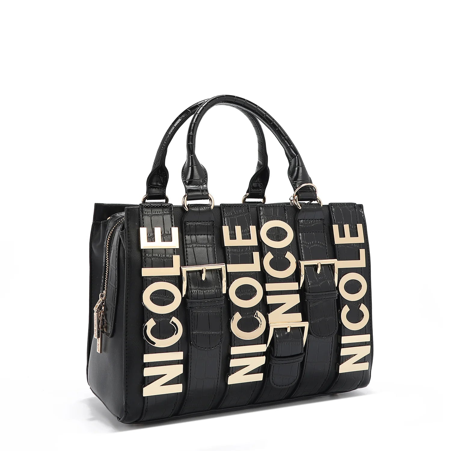 Nicole Lee Calista Satchel borsa a mano Nera effetto cocco
