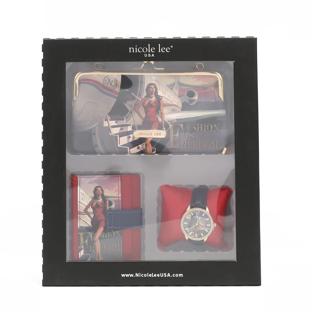 NICOLE LEE SET PORTAFOGLIO+OROLOGIO+PORTA CARTE TRAVEL FASHION