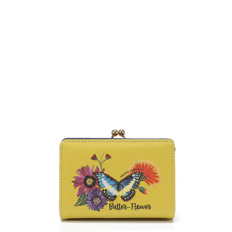 NICOLE LEE PORTAFOGLIO BUTTER FLOWER MUSTARD CON BLOCCO RFID